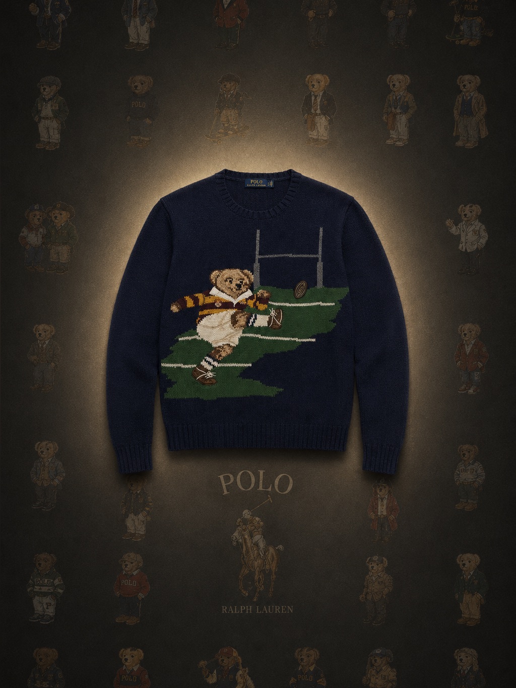 Authentic Polo Ralph Lauren Wool Cashmere Bear Sweater Purple Label Rugby